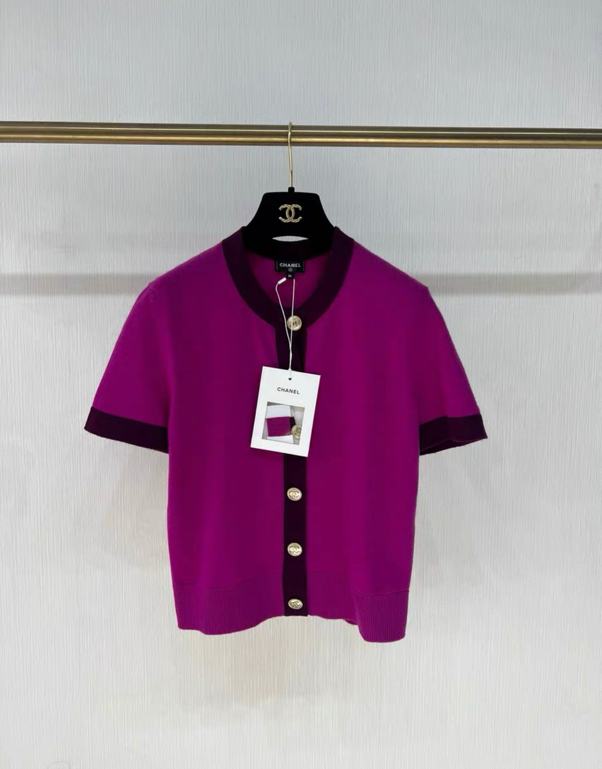 Chanel purple Gold Button Cashmere igan size 36
