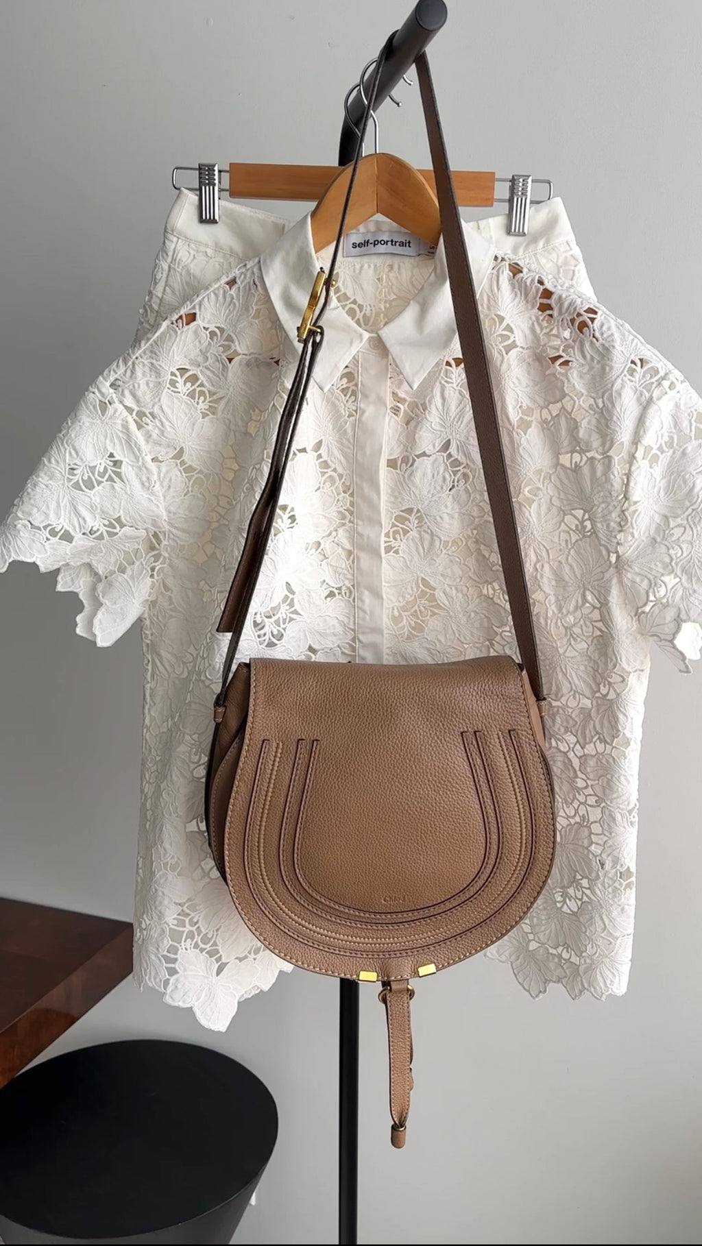 Chloe Light Brown Leather Marcie Saddle Crossbody Bag