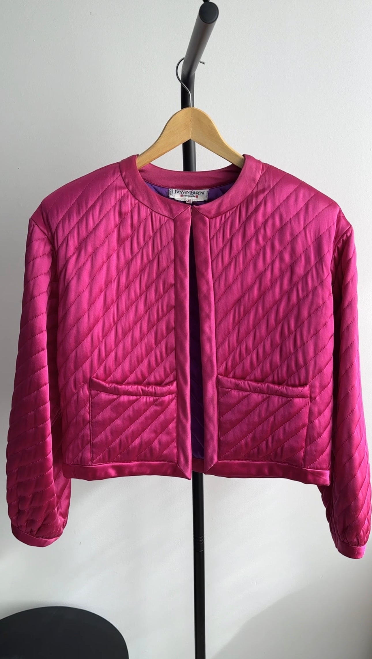 Yves Saint Laurent Fall 1987 Vintage Pink Satin Quilted Jacket