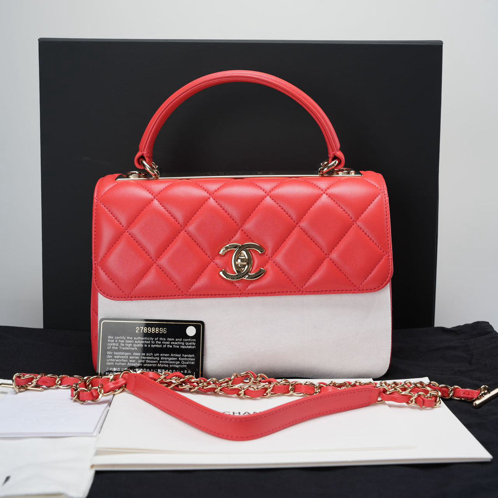 Chanel Red Small Trendy CC Bag In Lambskin Leather With Champagne Gold Hardware