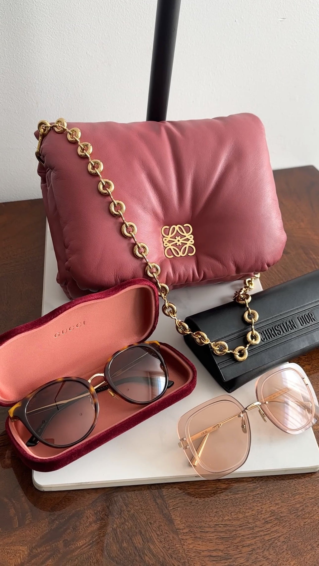 Loewe Pink Quartz Goya Puffer Chain Flap Bag