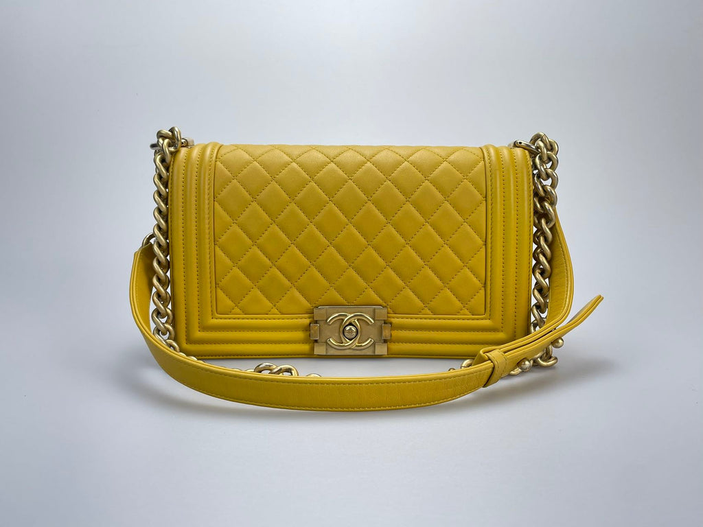 Chanel Le boy Medium in Lemon Yellow Bag with Gold Hardware