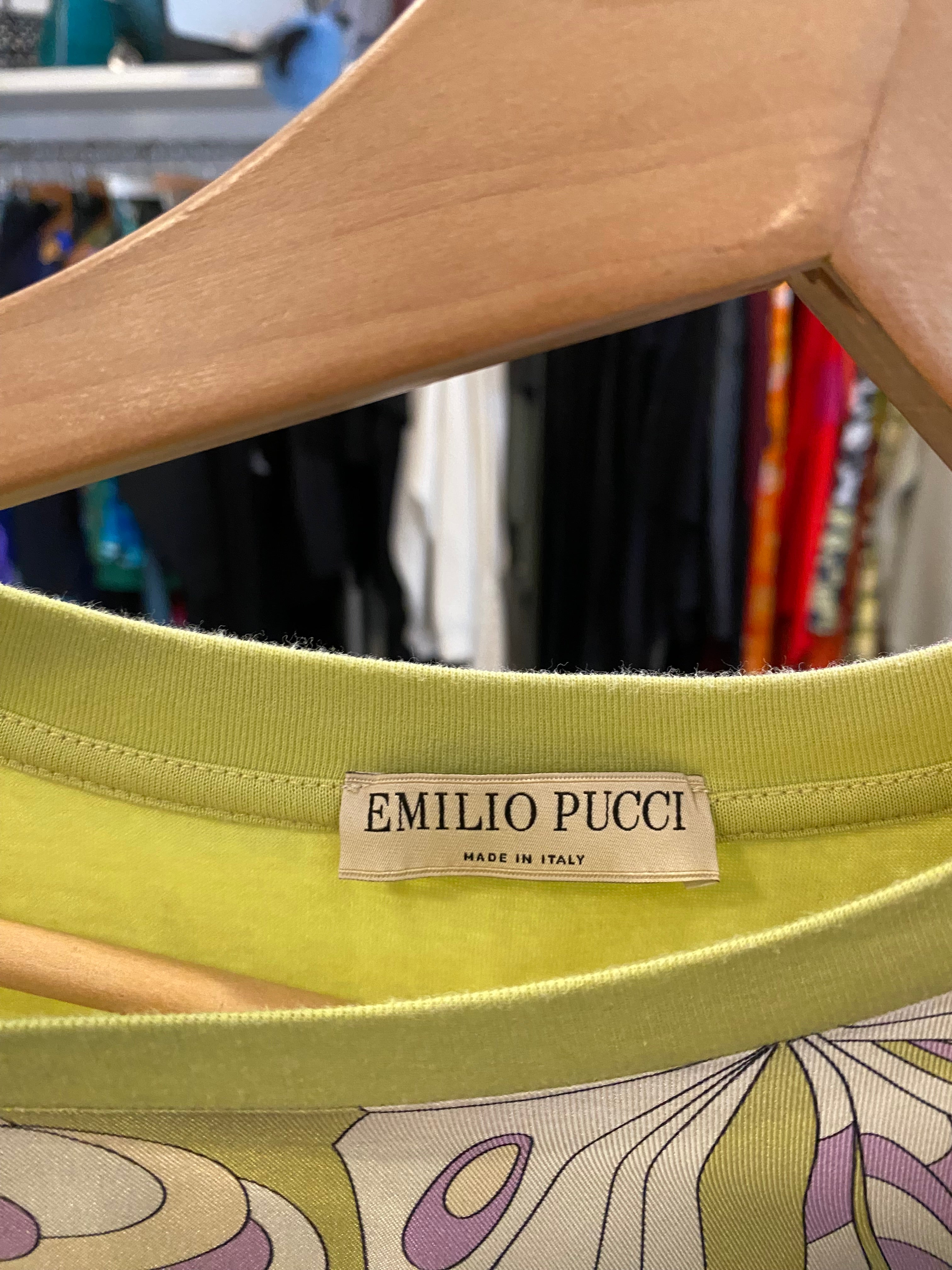 Emilio Pucci Green Silk Printed Tee - XL