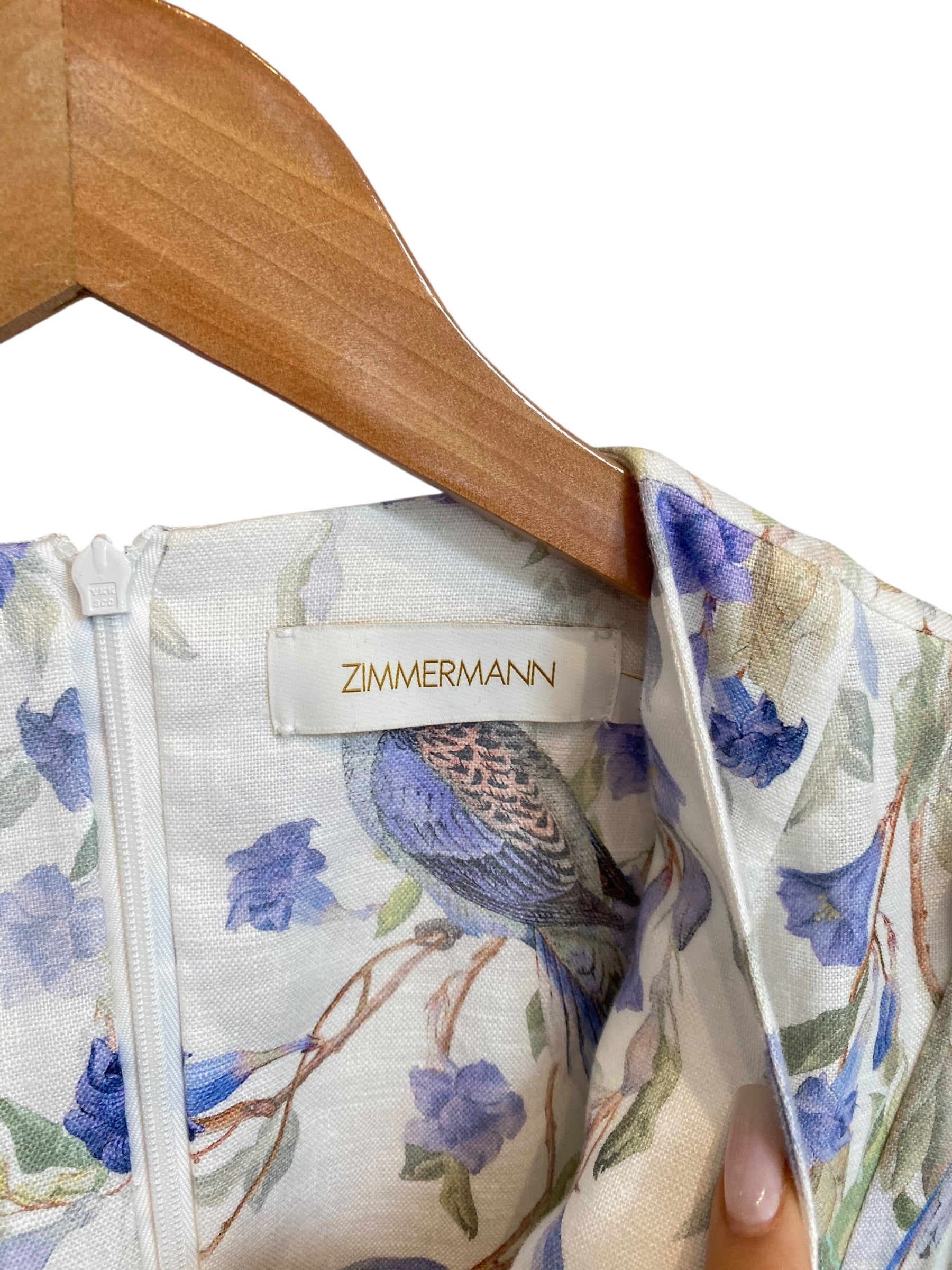 Zimmermann Blue Floral Print Linen Longsleeve Dress - 2 / US 8