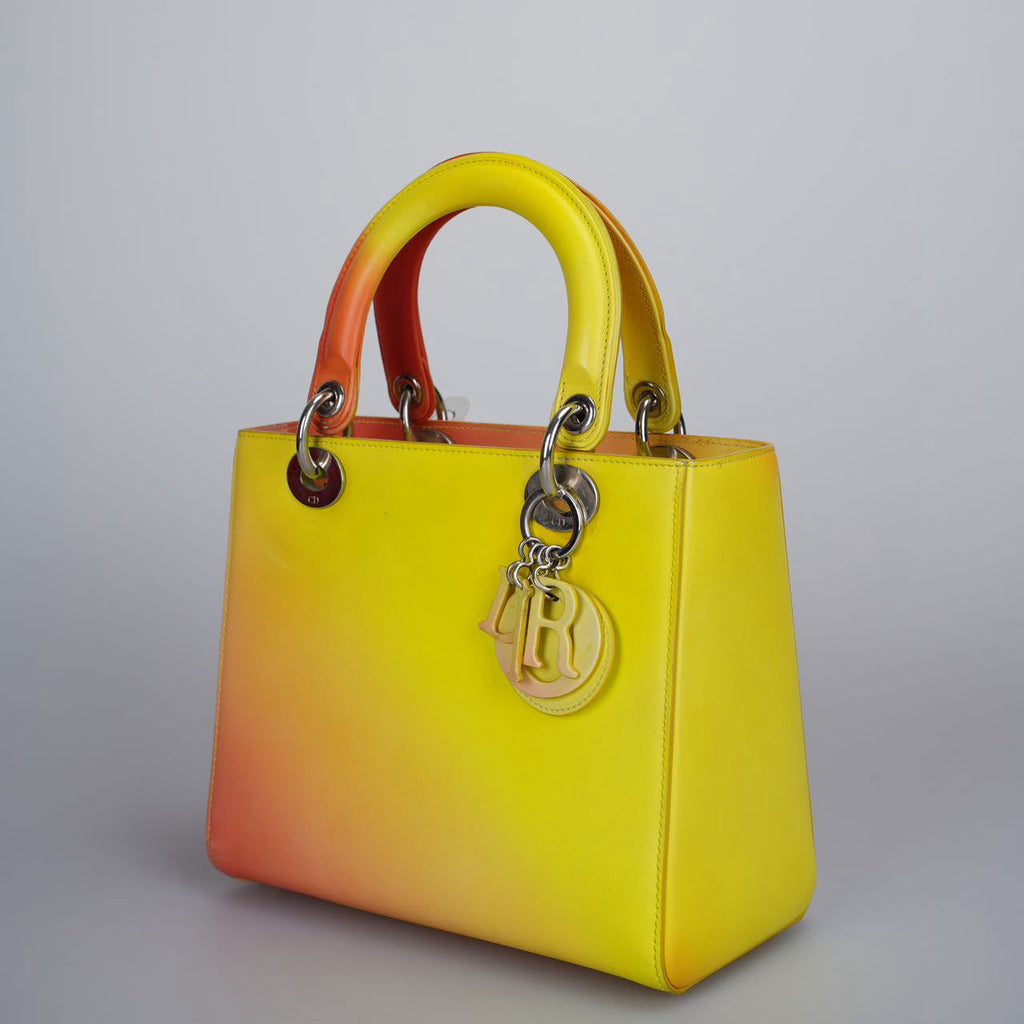 Christian Dior Lady Dior Medium Bag in Gradient Yellow and Orange Box Calf Leather