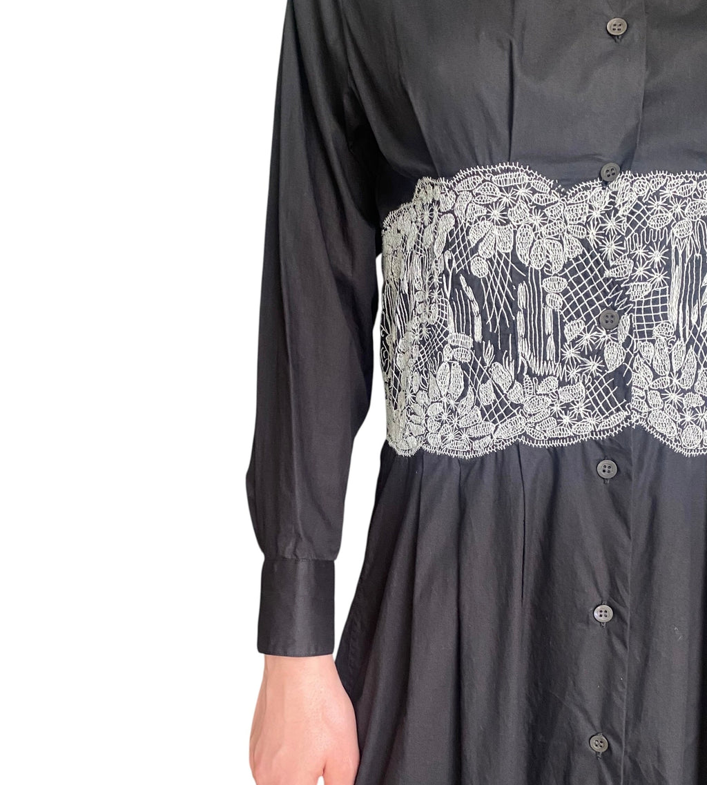 Dries Van Noten Black Lace Waist Dress - 44 / US 12