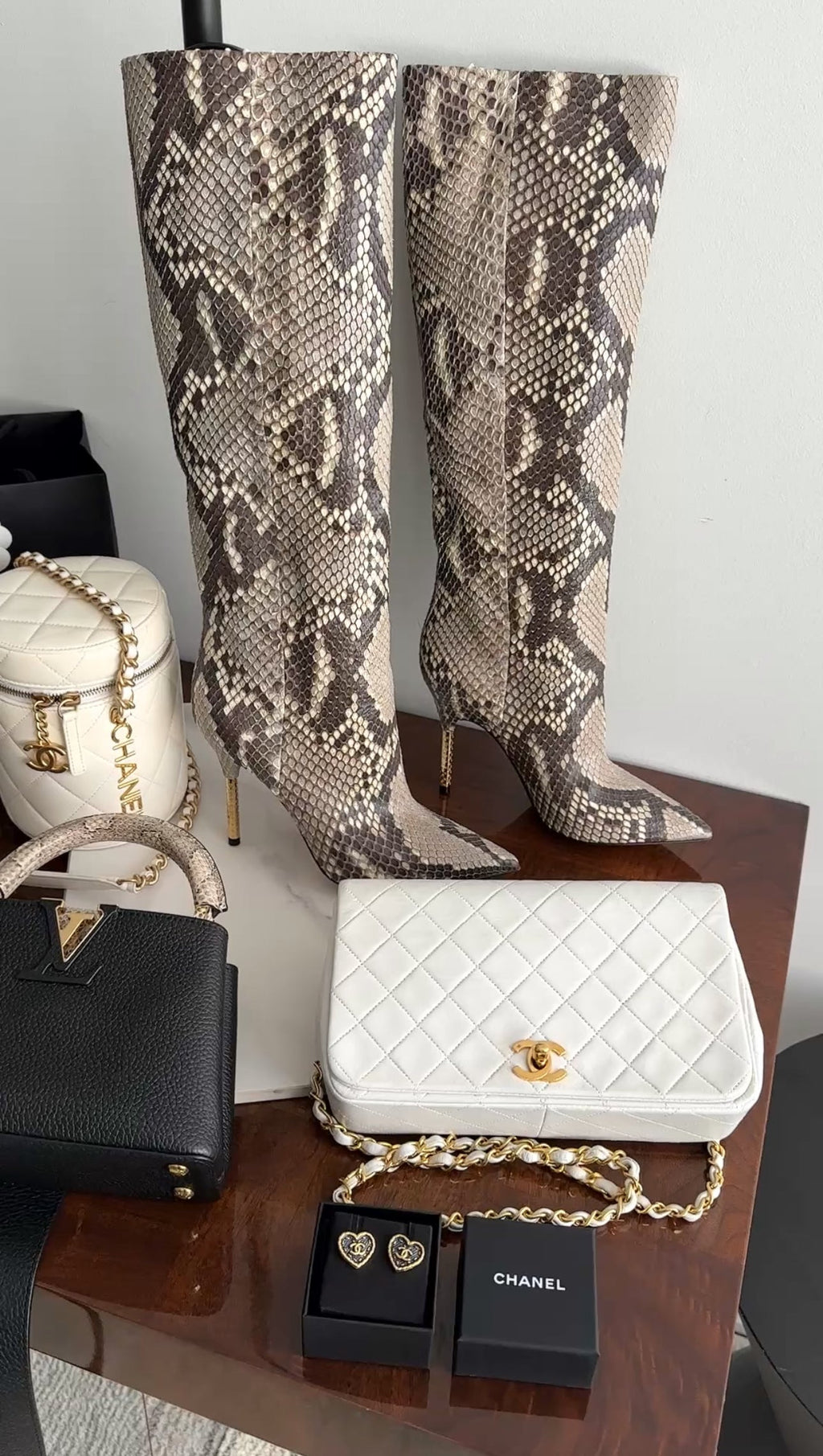 Louis Vuitton Limited Edition Tall Python Gold Heel Boots - 7 / 7.5