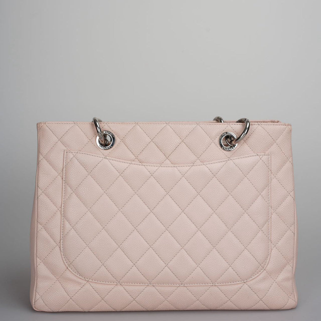 Chanel cherry blossom pink Grand Shopping Tote GST Bag in Caviar Leather with Silver Hardware