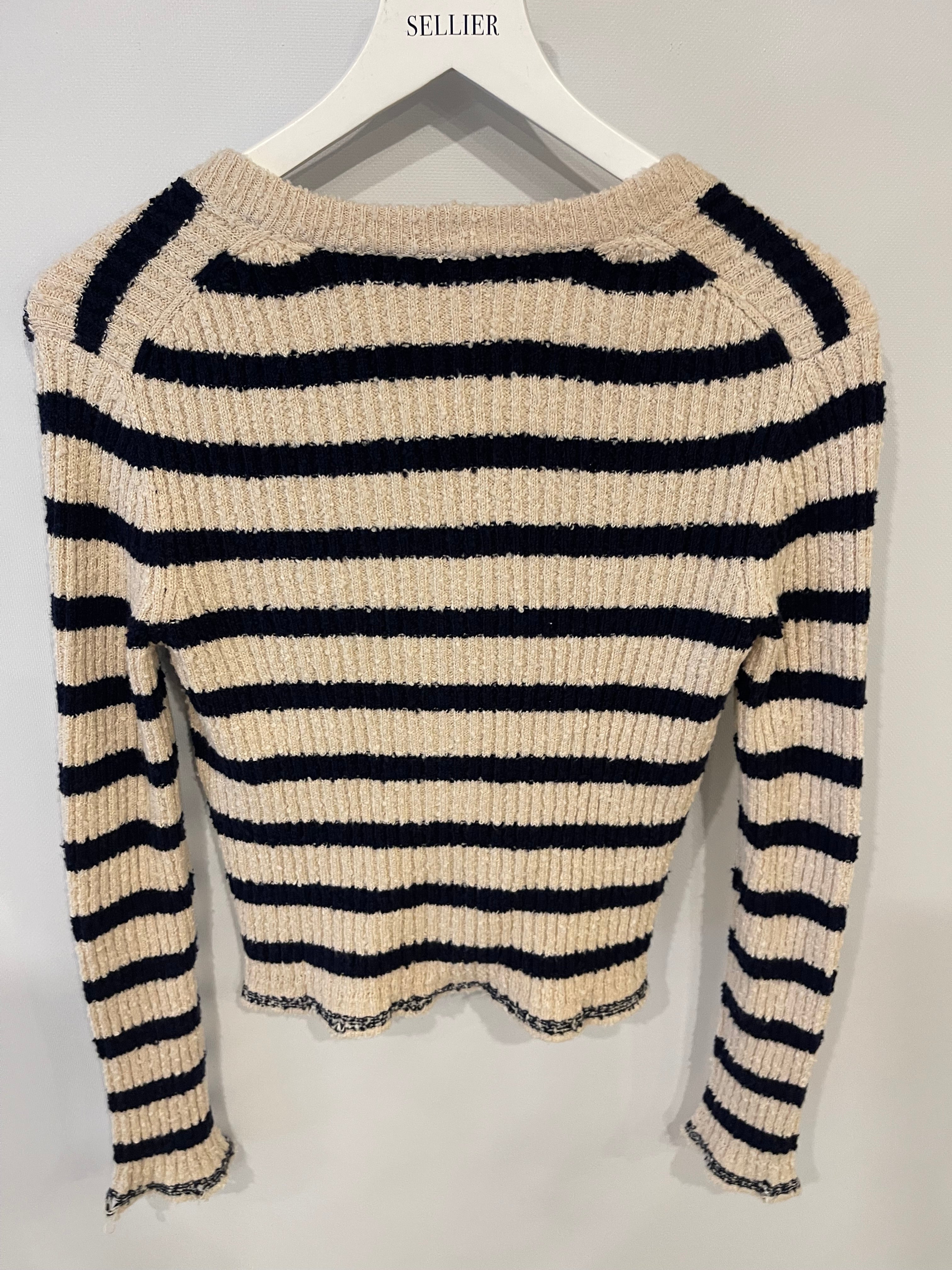 Christian Dior Cream and Navy Striped Knitted Cardigan and Top Set Size FR 36 (UK 8) RRP £2,100
