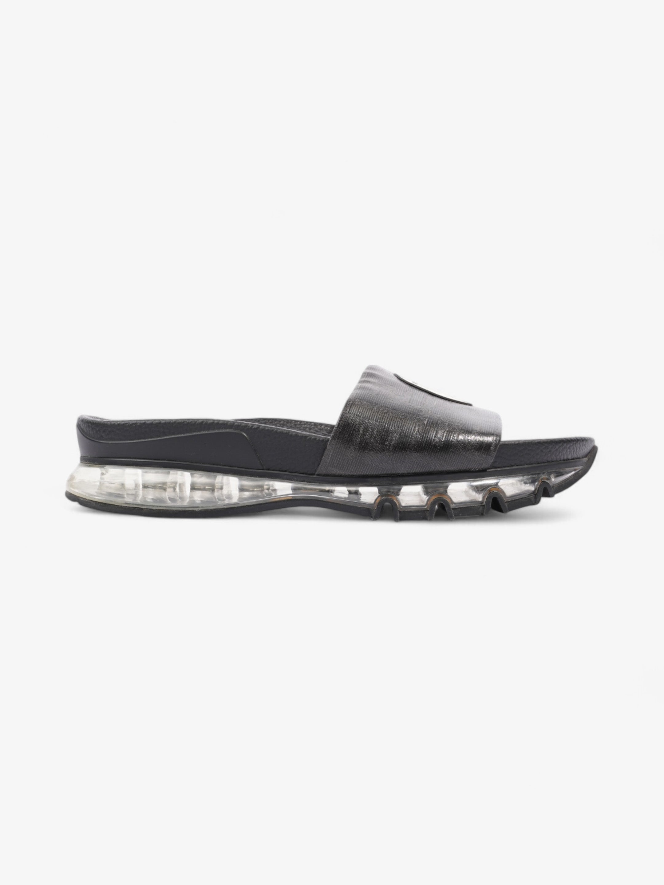 Fendi Roma Logo Clear Sole Slides Black Rubber EU 43 UK 9