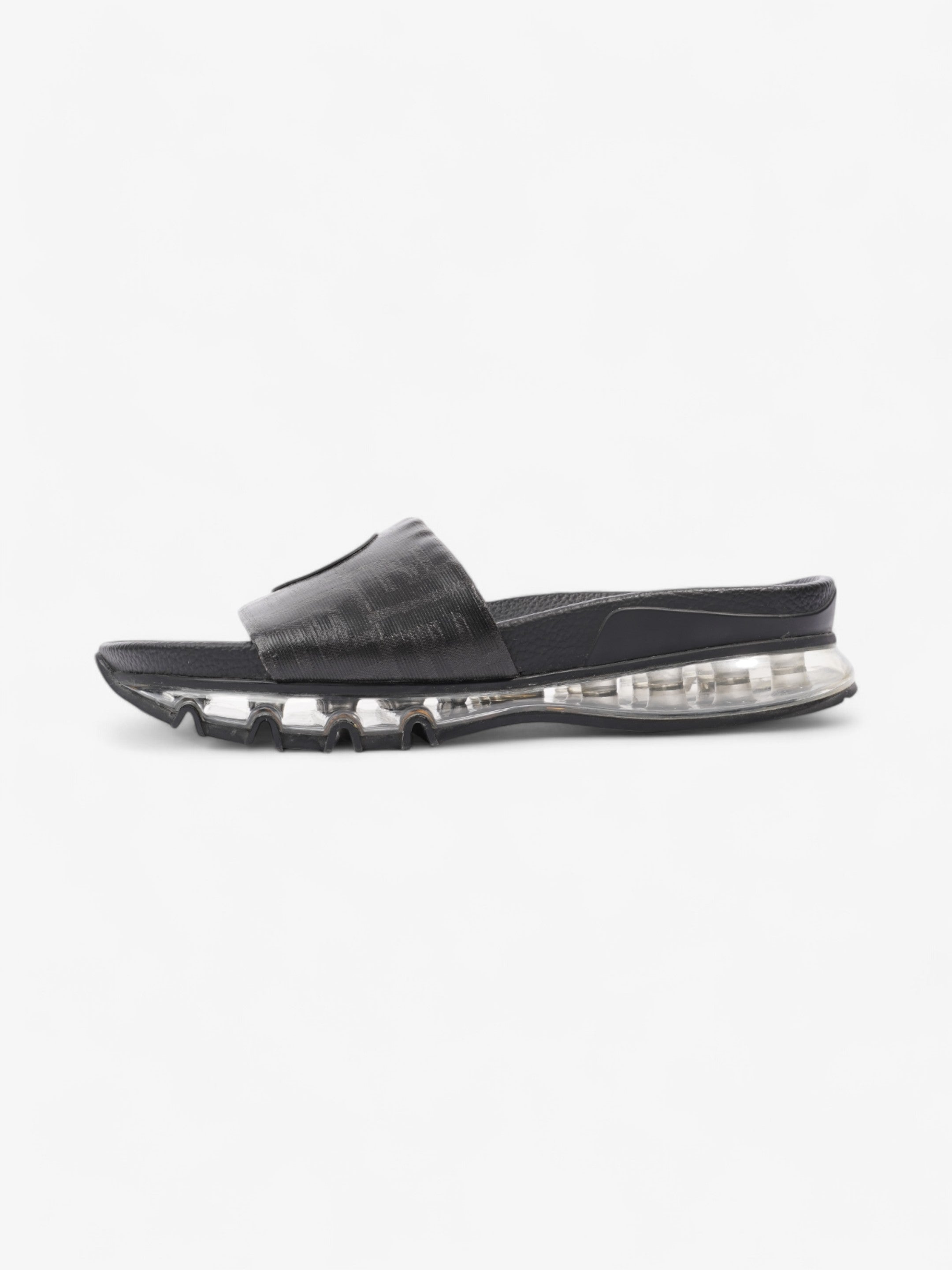 Fendi Roma Logo Clear Sole Slides Black Rubber EU 43 UK 9