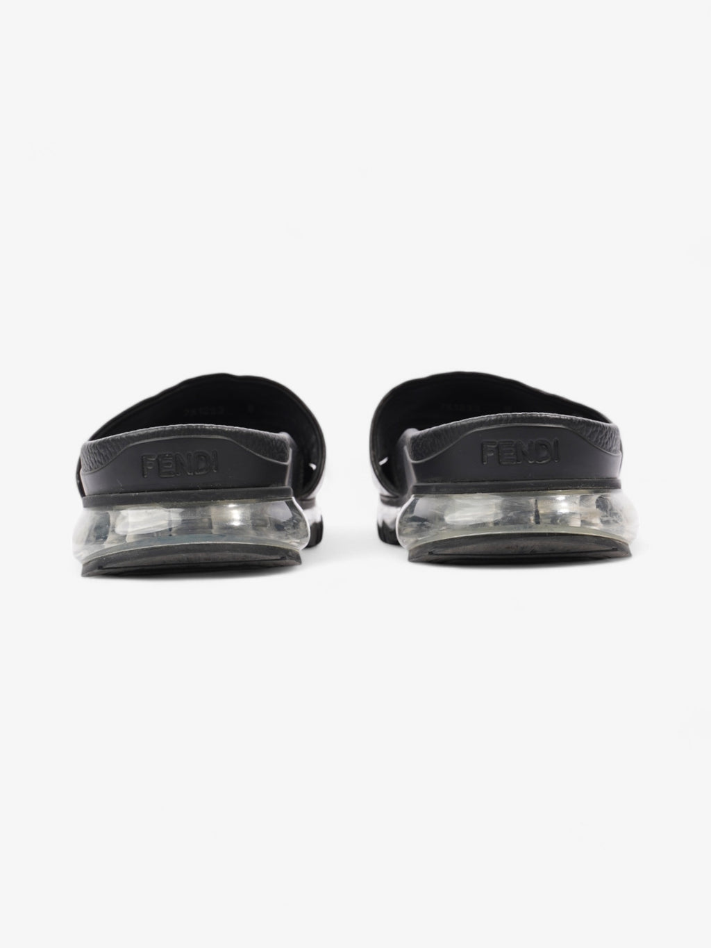Fendi Roma Logo Clear Sole Slides Black Rubber EU 43 UK 9
