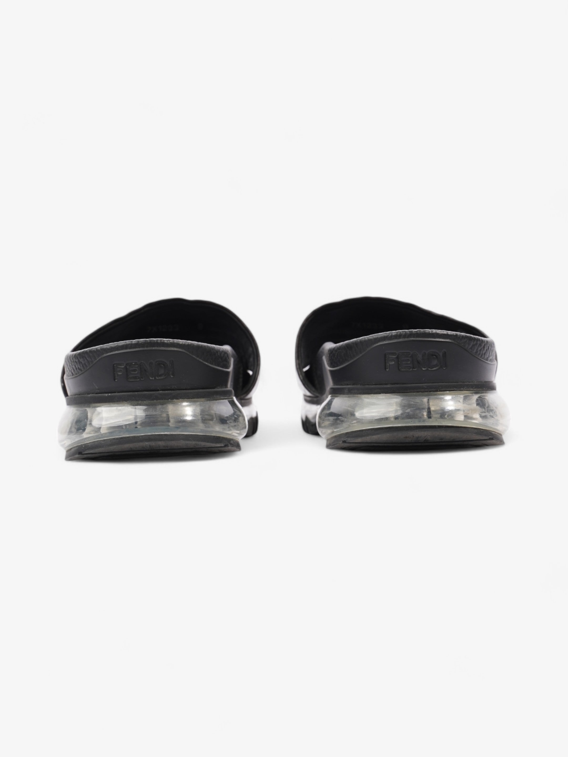 Fendi Roma Logo Clear Sole Slides Black Rubber EU 43 UK 9