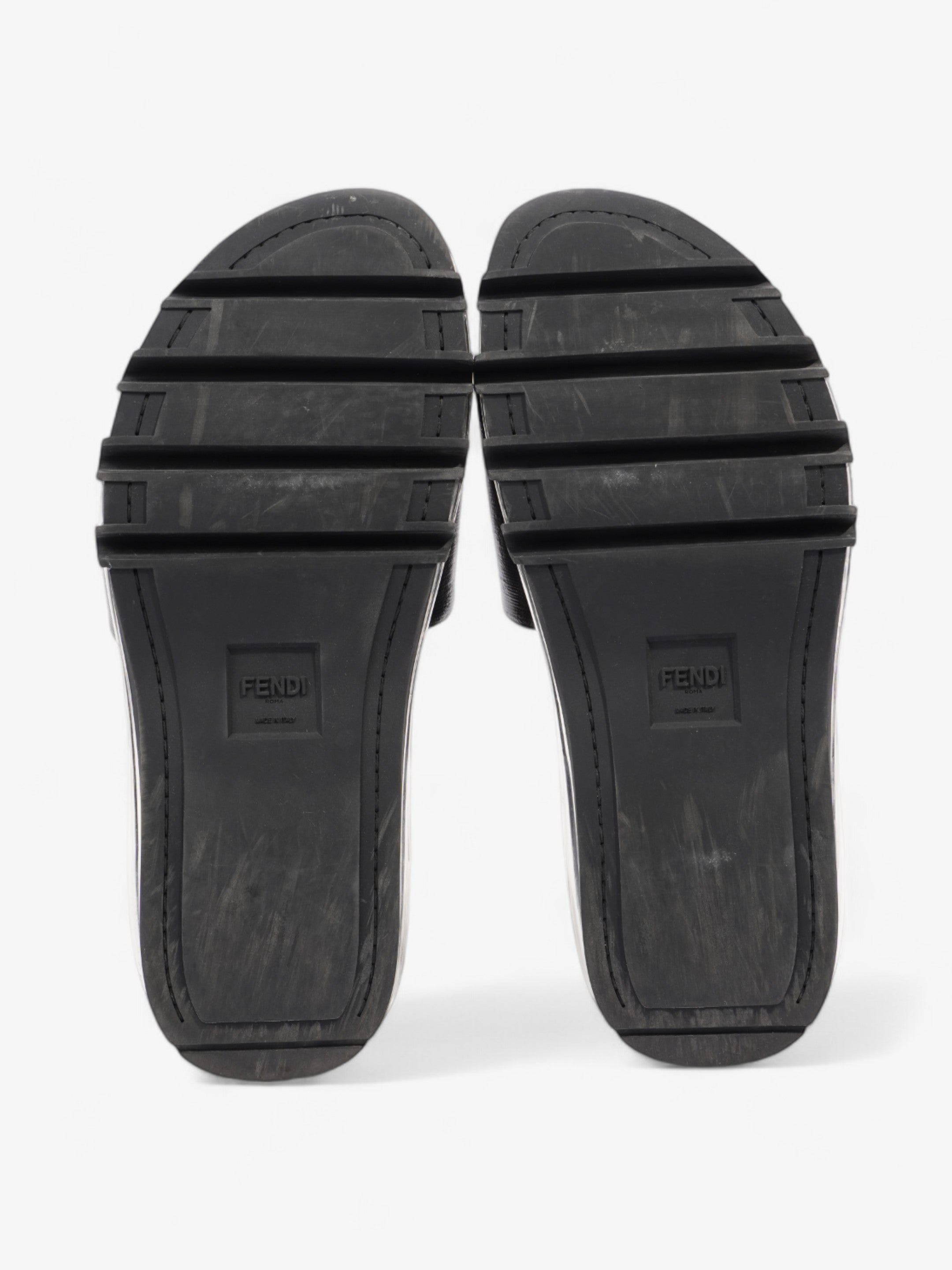 Fendi Roma Logo Clear Sole Slides Black Rubber EU 43 UK 9
