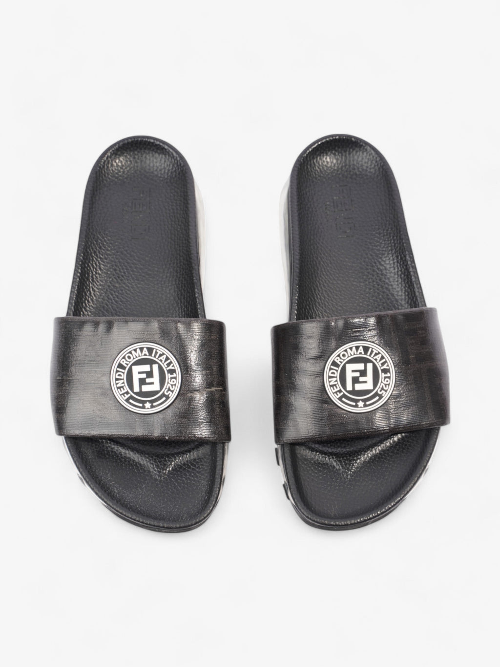 Fendi Roma Logo Clear Sole Slides Black Rubber EU 43 UK 9