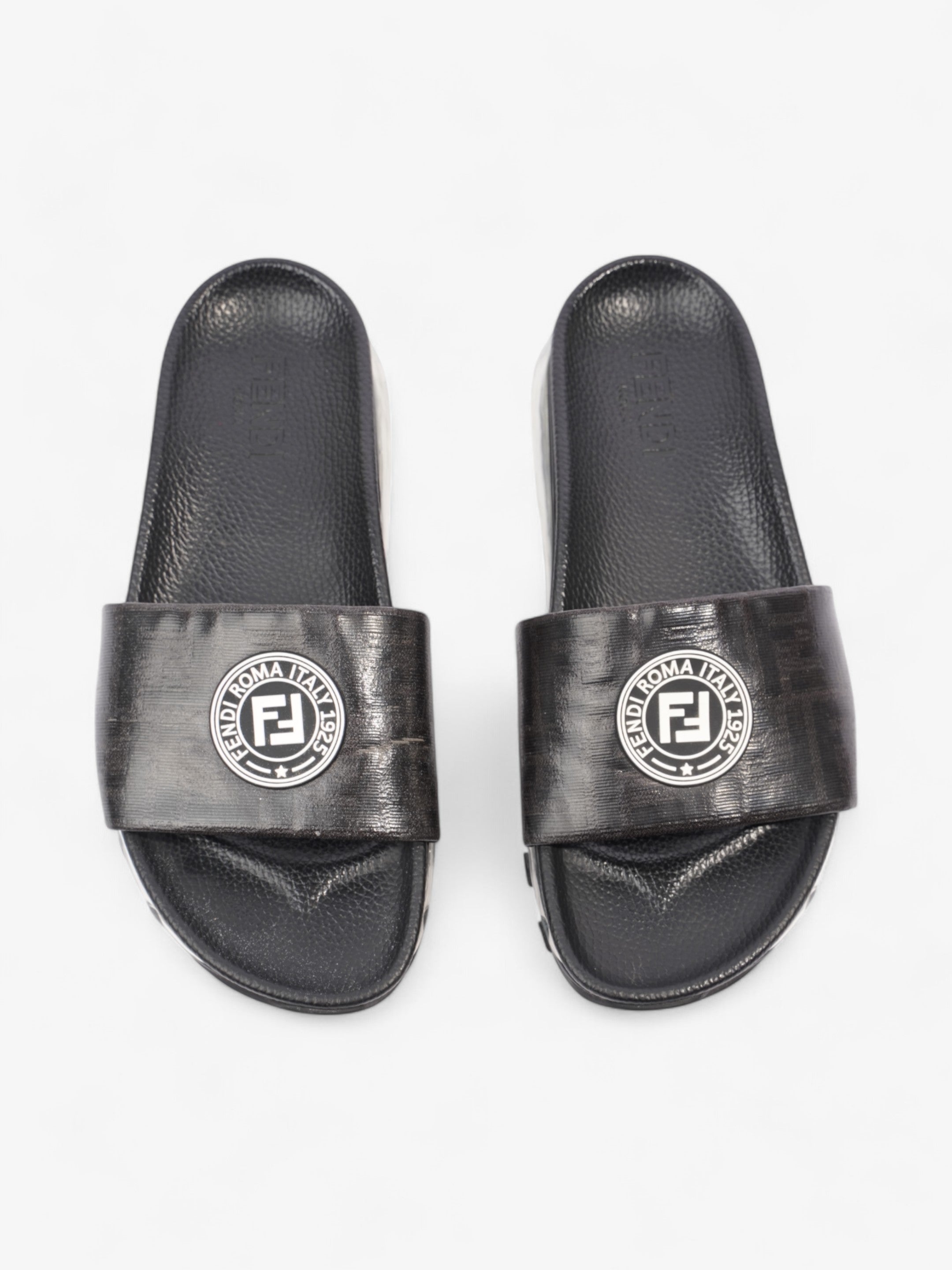 Fendi Roma Logo Clear Sole Slides Black Rubber EU 43 UK 9
