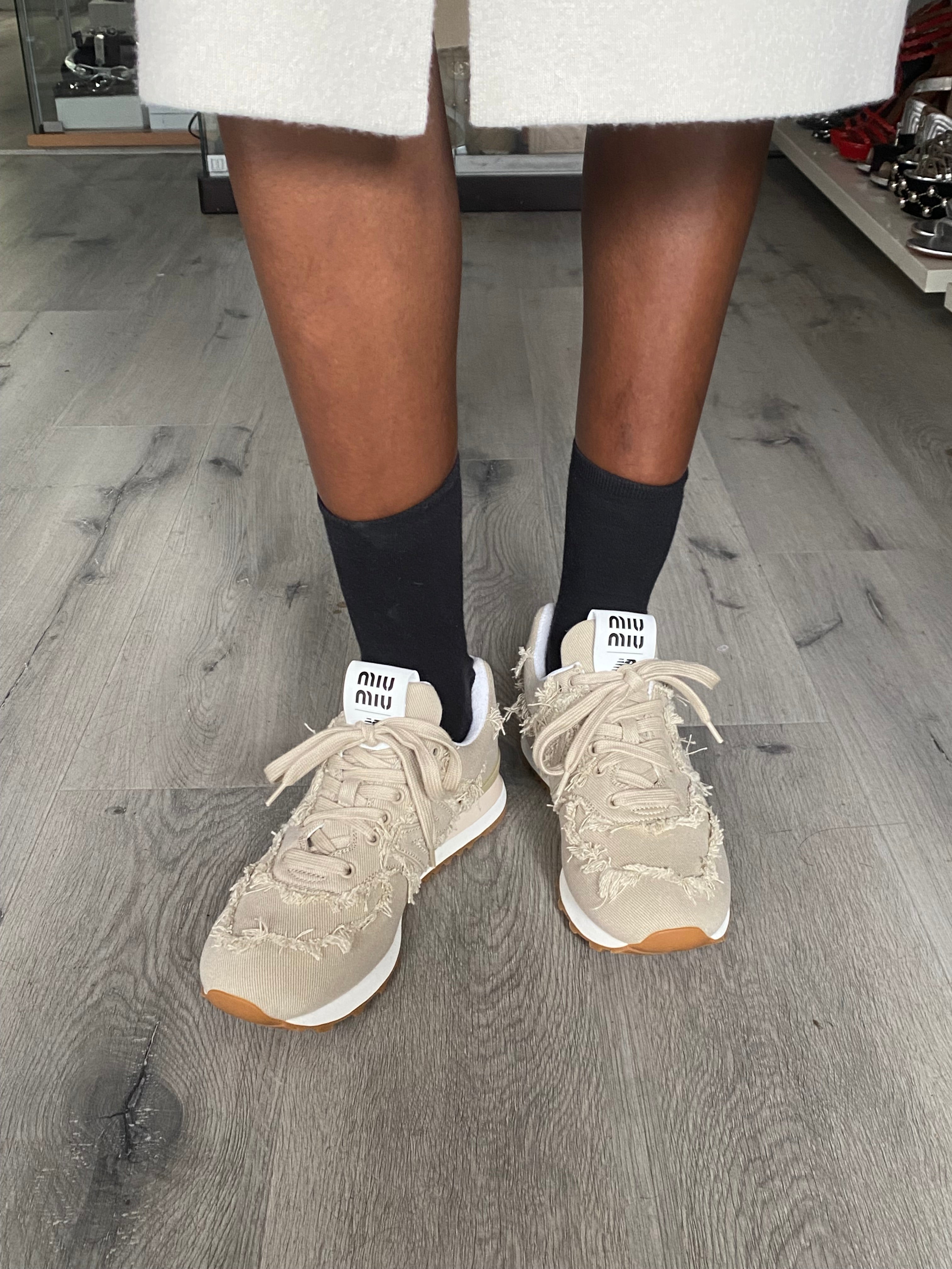 Miu Miu x New Balance Beige Frayed 574 Sneakers - 39.5