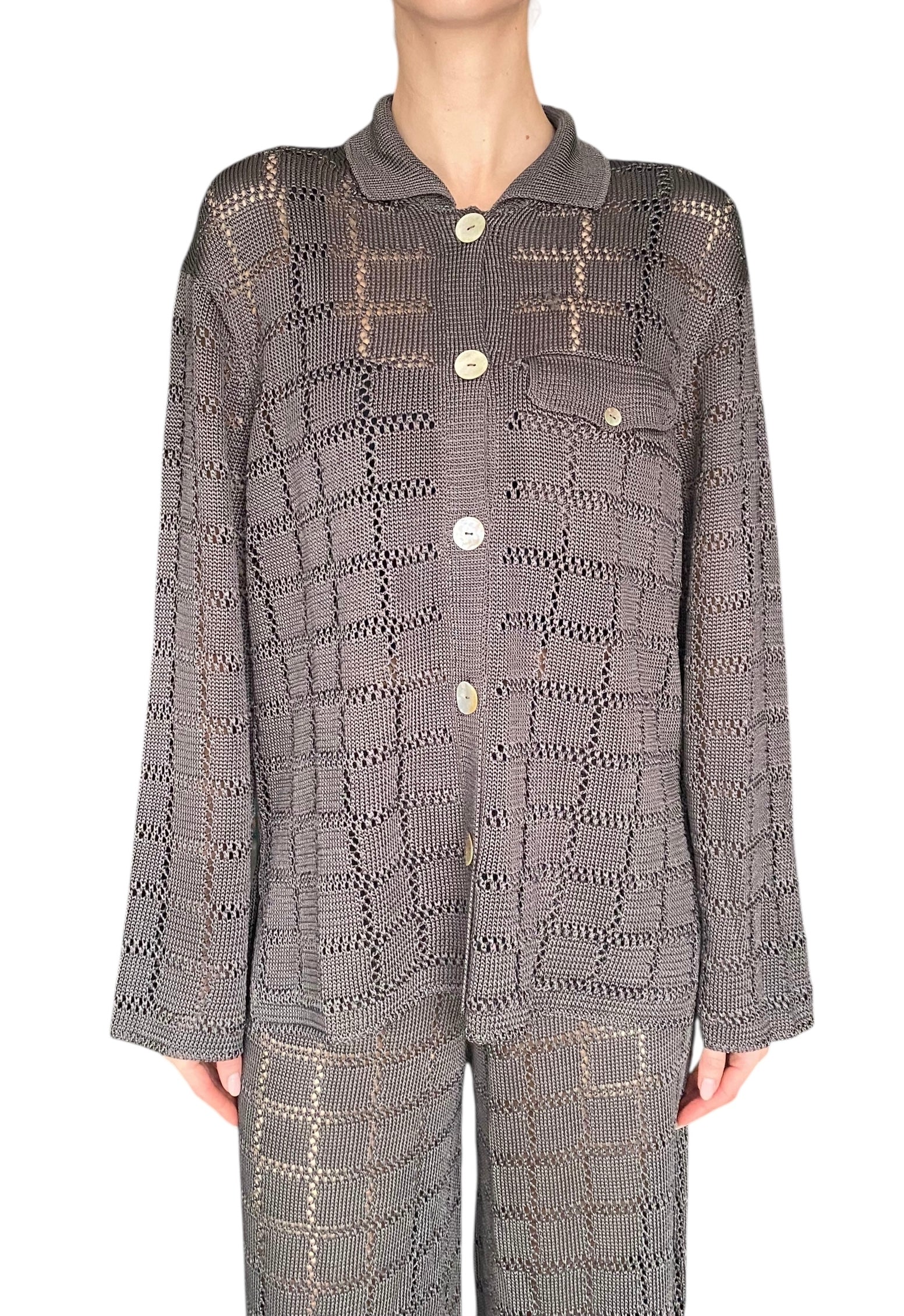 Calle Del Mar Grey Knit Patchwork Long Sleeve Shirt - M