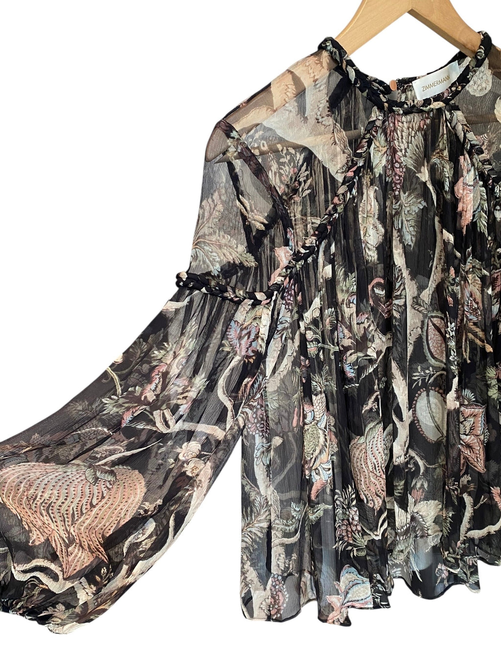 Zimmermann Green Brown Silk Floral Print Blouse - 1 / US 6