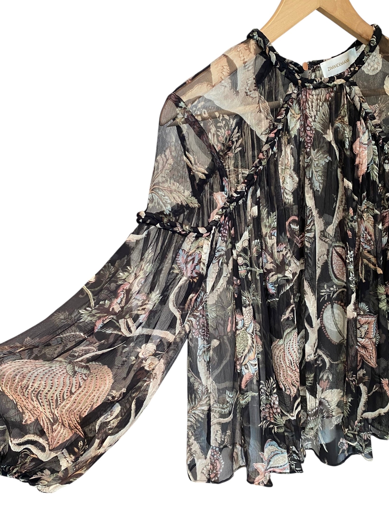 Zimmermann Green Brown Silk Floral Print Blouse - 1 / US 6