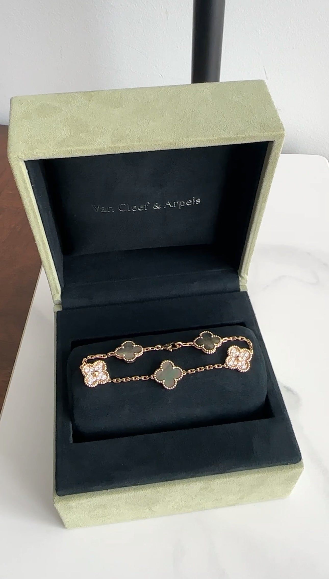 Van Cleef & Arpels 18k Rose Gold 5 Motif Alhambra MOP Diamond Bracelet