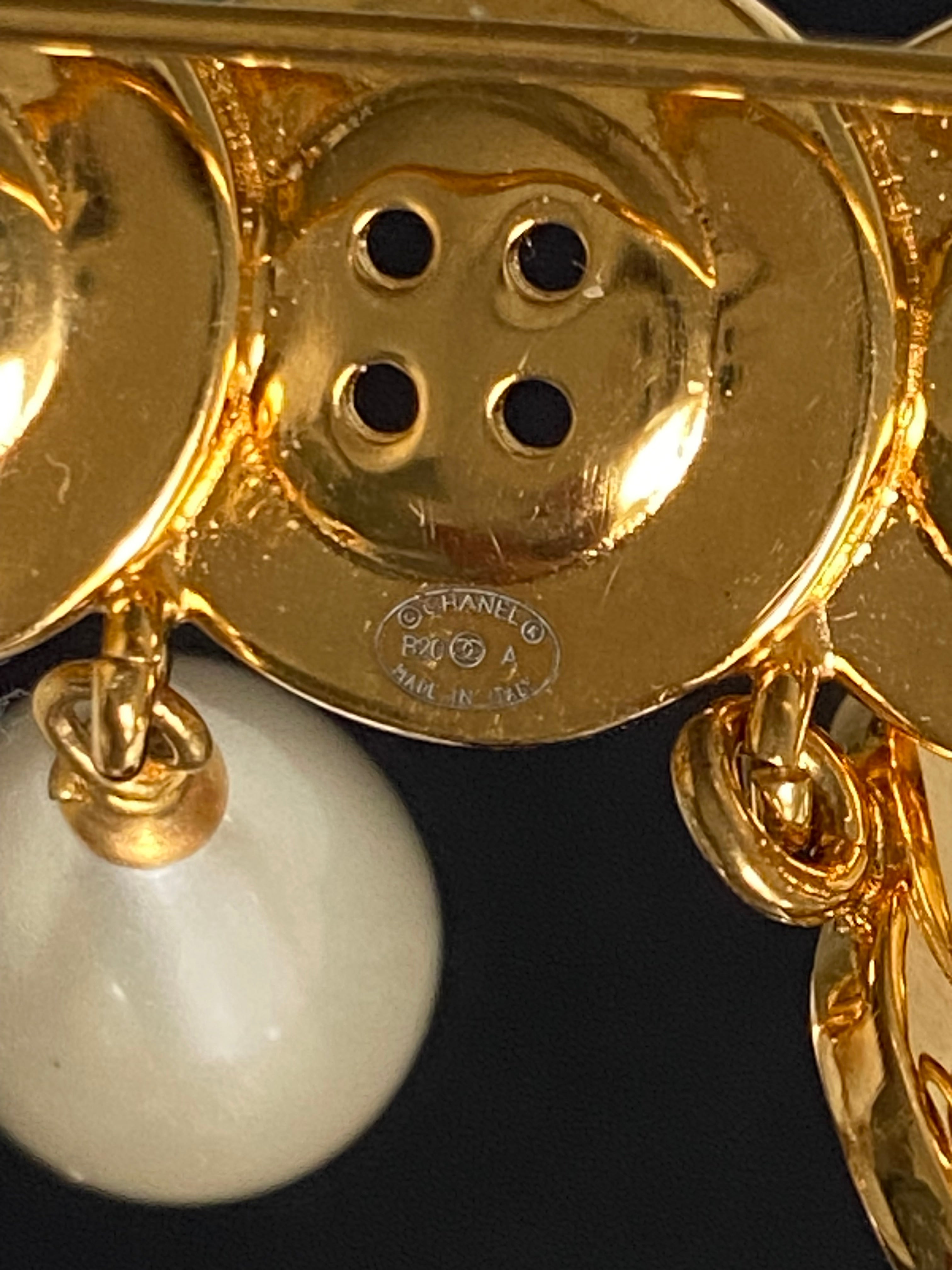 Chanel Yellow and White Pearls Button Brooch