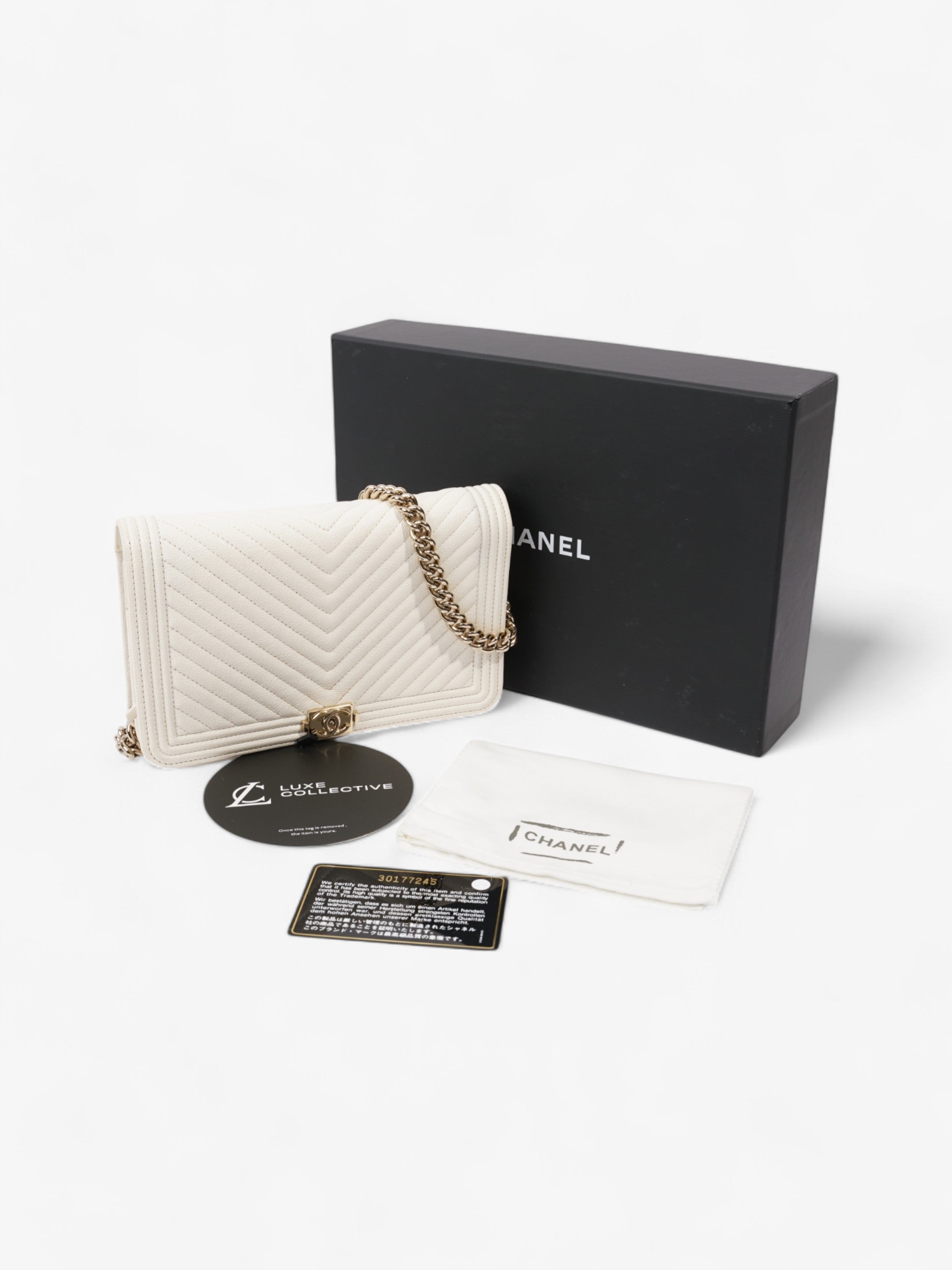 Chanel Boy Wallet on Chain White Caviar Leather