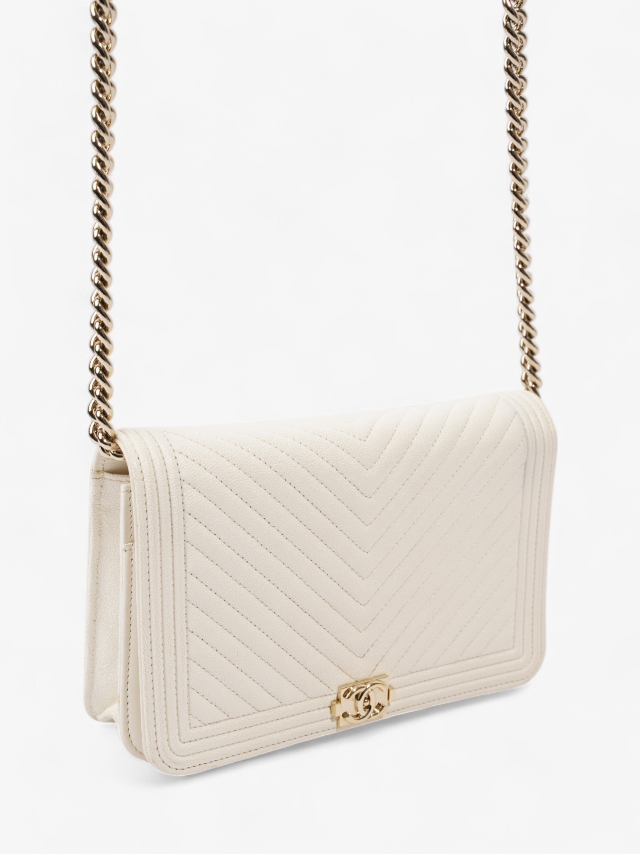 Chanel Boy Wallet on Chain White Caviar Leather