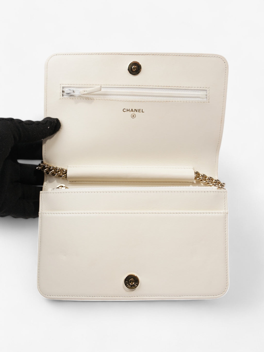 Chanel Boy Wallet on Chain White Caviar Leather