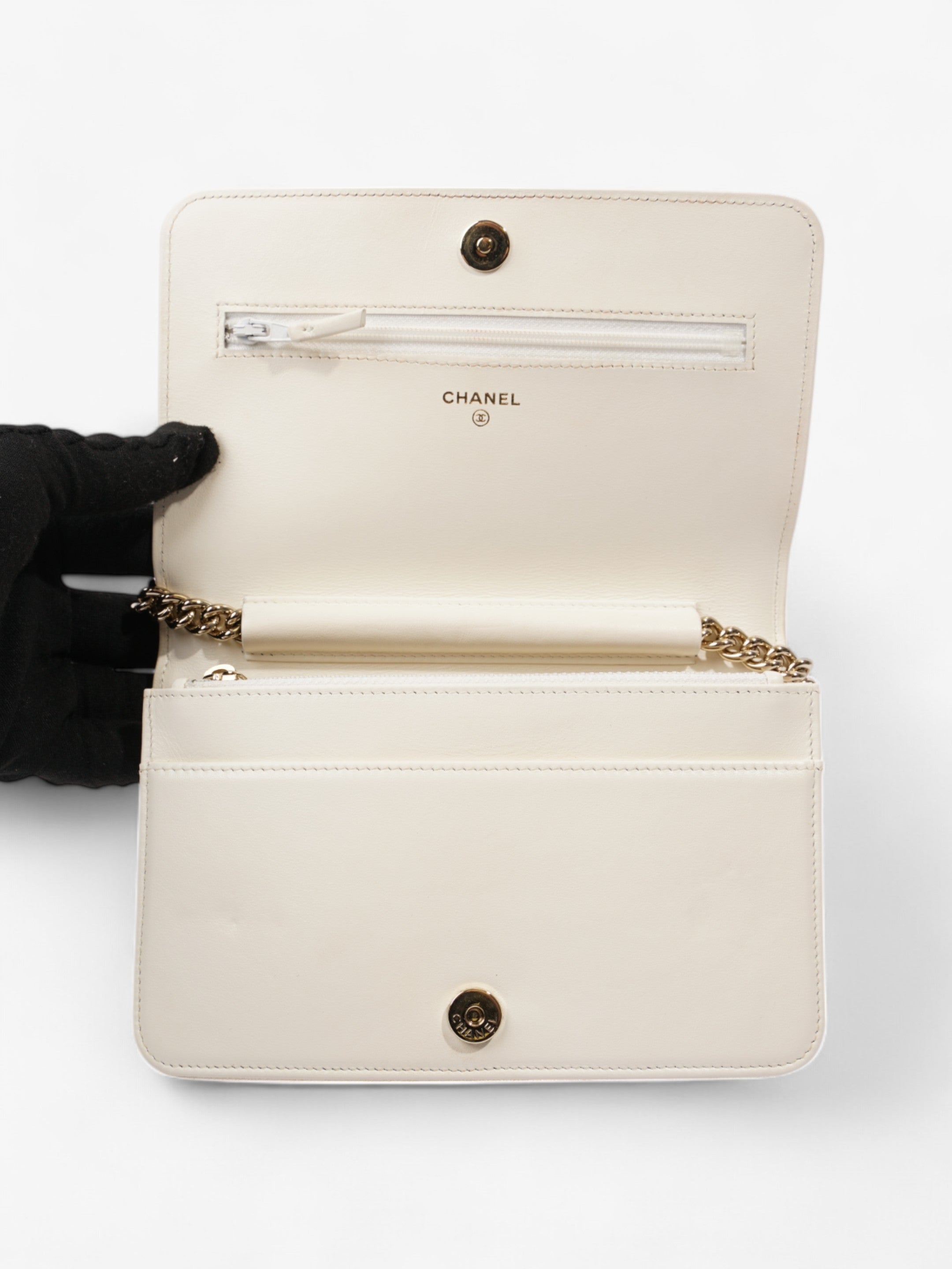 Chanel Boy Wallet on Chain White Caviar Leather