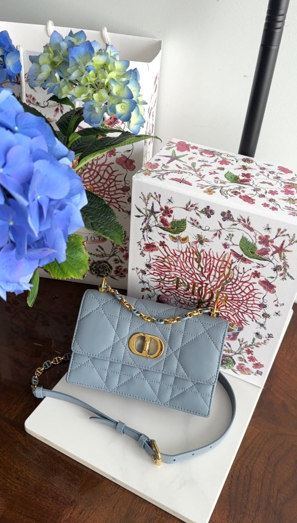 Dior Blue Leather Cannage Miss Caro Mini Chain Bag