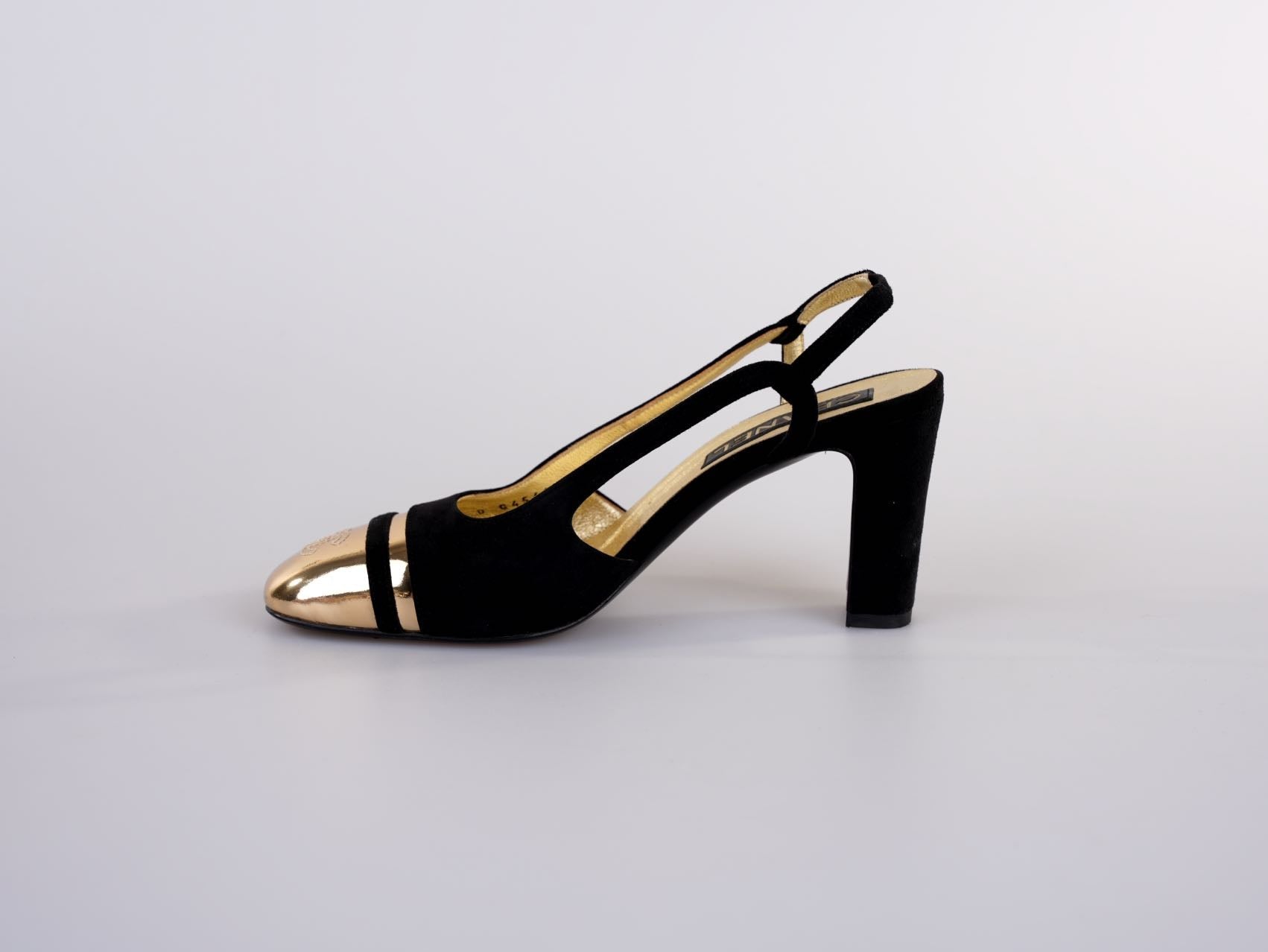 Chanel CC Slingback Heels Black Gold Size 37.5 EU