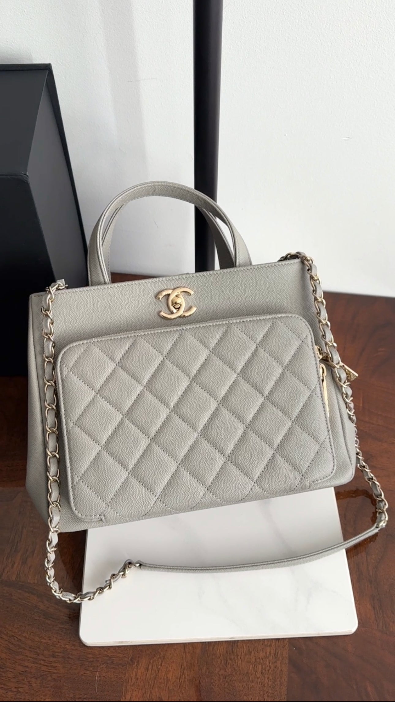 Chanel Light Grey Small Caviar Leather Business Affinity Two-Way Bag