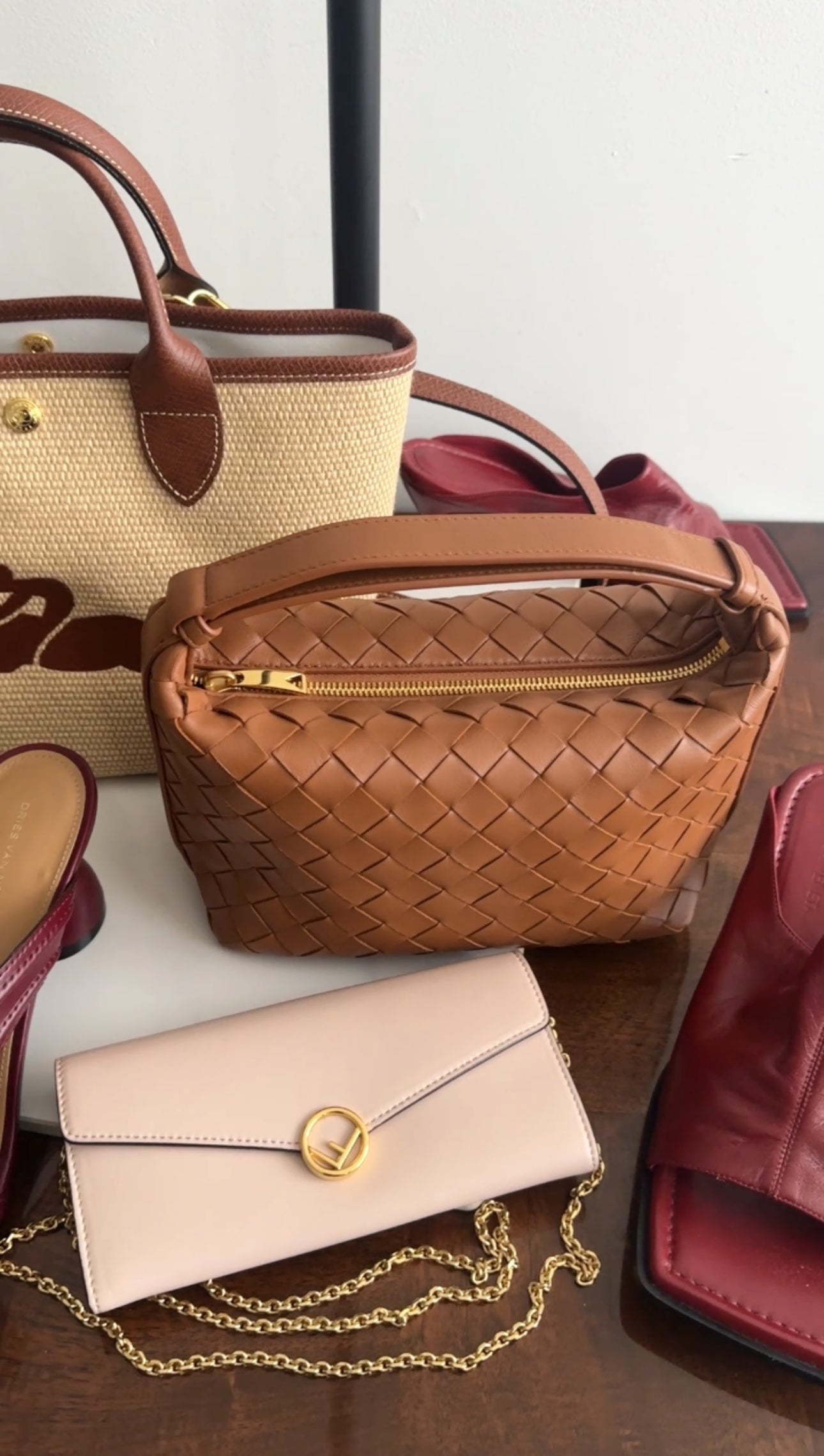 Bottega Veneta Caramel Brown Intrecciato Leather Mini Wallace Bag