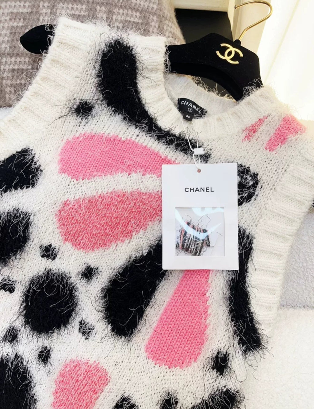 Chanel 23k Ecru, Pink & Black knitted top