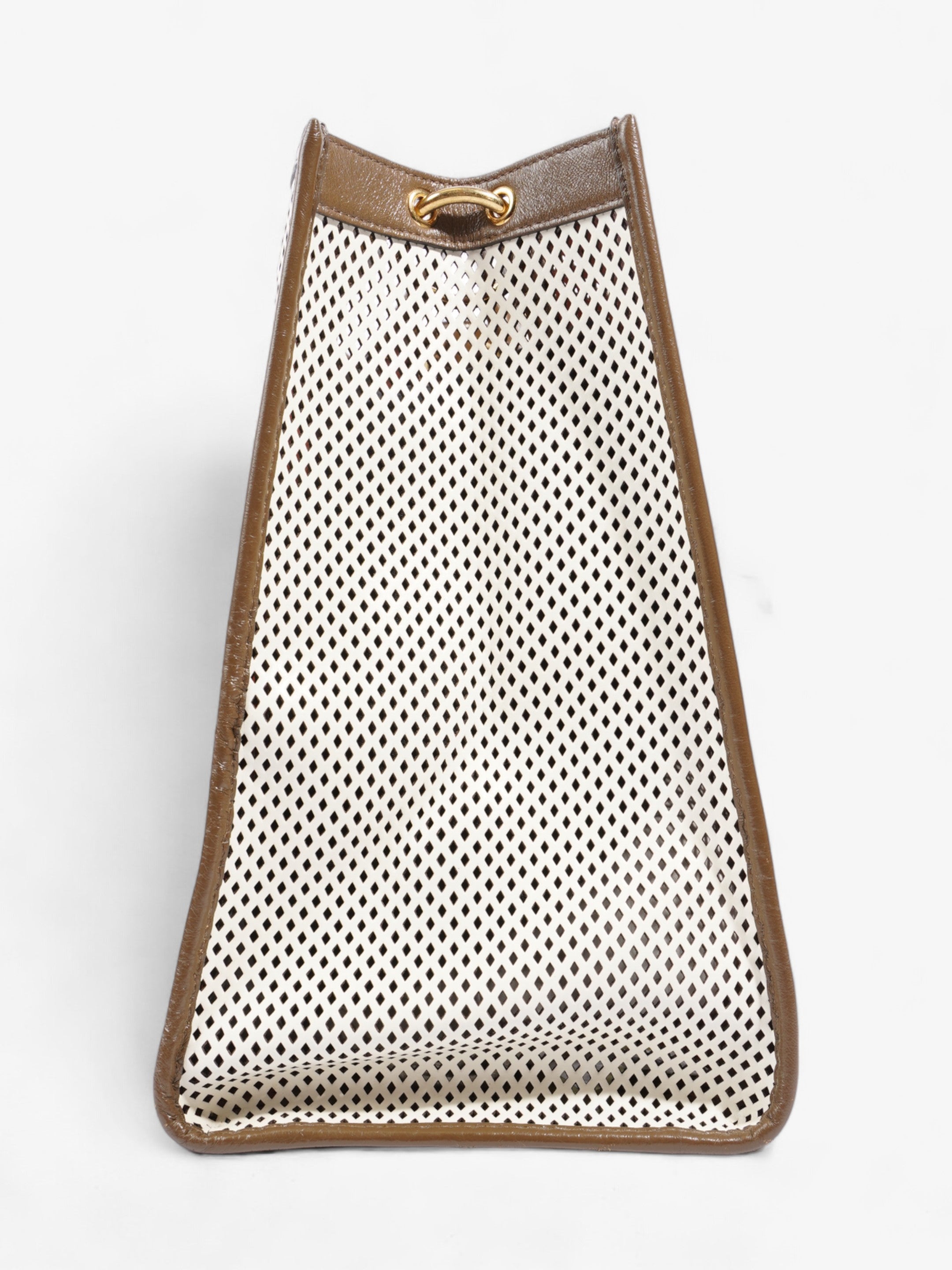 Fendi Perforated Runaway Shopper Tote White / Brown Leather Large