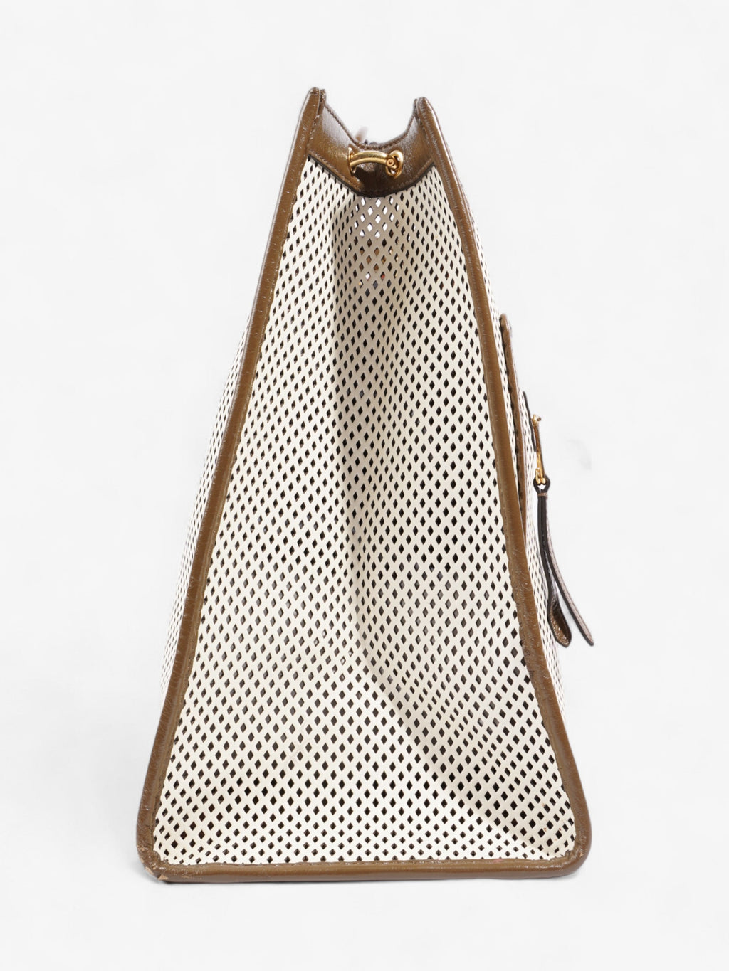 Fendi Perforated Runaway Shopper Tote White / Brown Leather Large