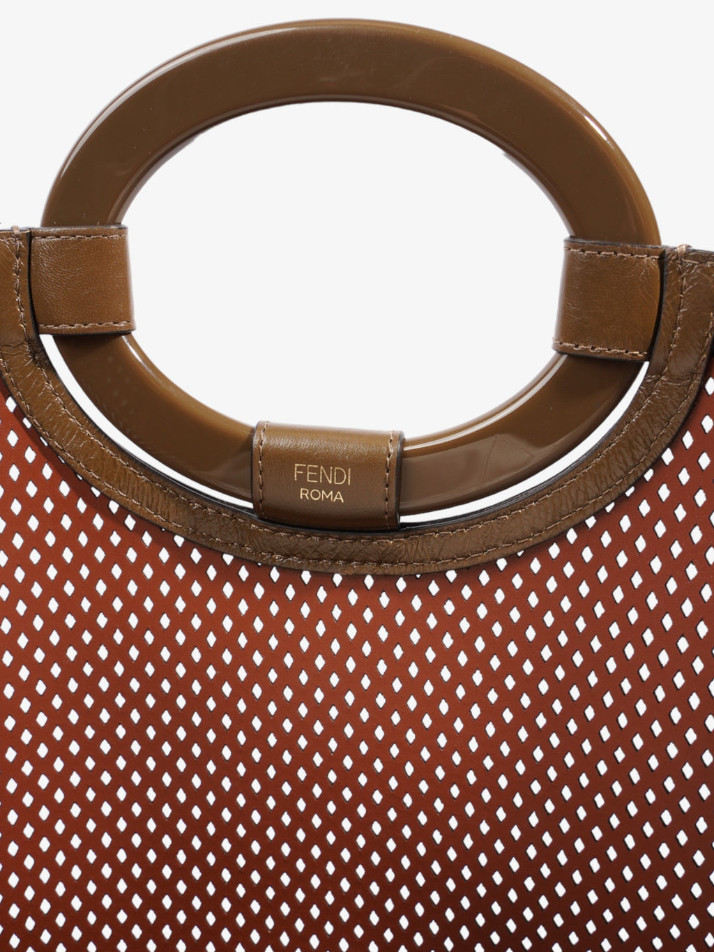 Fendi Perforated Runaway Shopper Tote White / Brown Leather Large