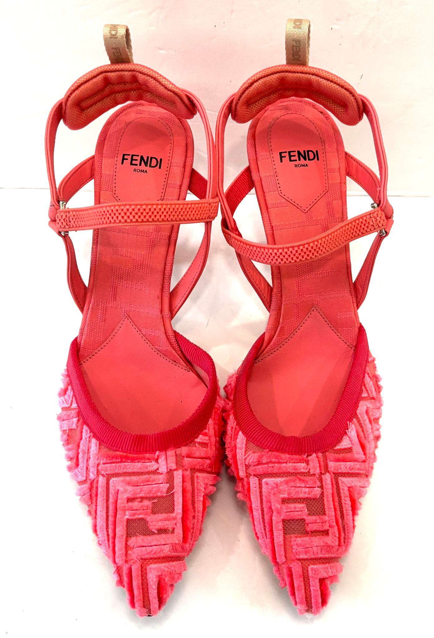 FENDI COLIBRÌ FF LOGO POINTED-TOE SLINGBACK PUMPS