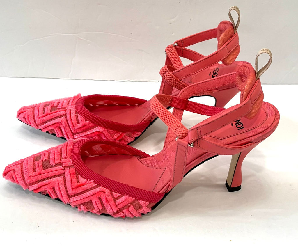 FENDI COLIBRÌ FF LOGO POINTED-TOE SLINGBACK PUMPS