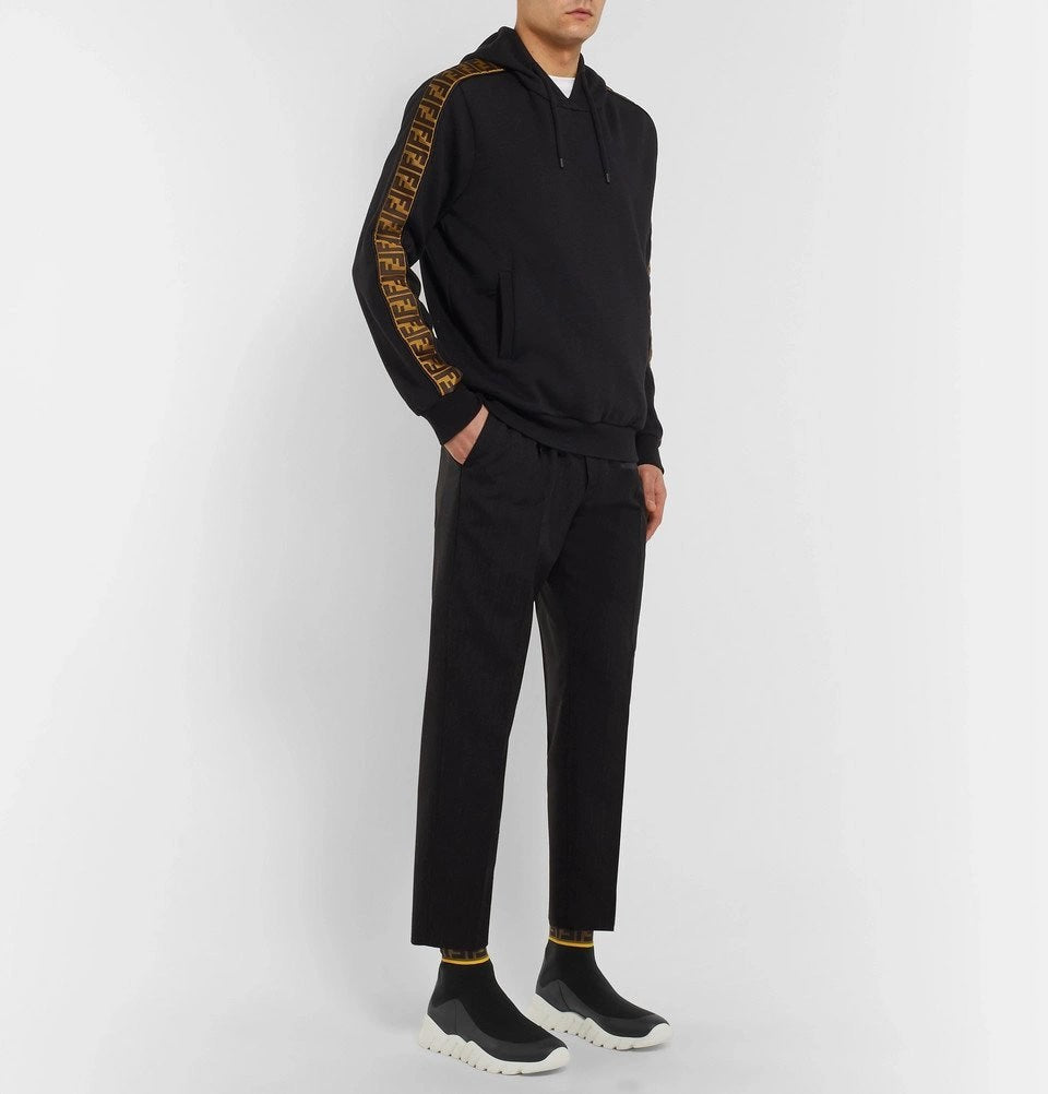 FENDI FF KNIT SOCK & LEATHER HIGH TOP SNEAKERS