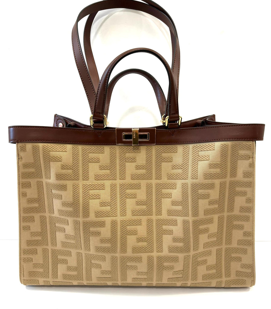 FENDI PEEKABOO X FF LITE ZUCCA CANVAS & LEATHER MEDIUM TOTE BAG