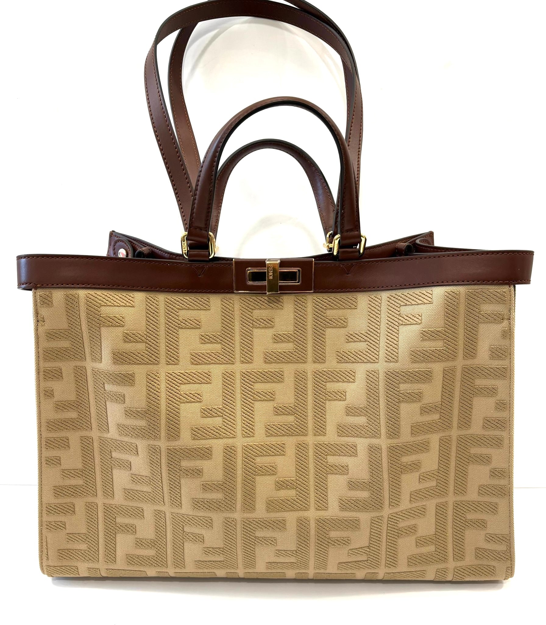FENDI PEEKABOO X FF LITE ZUCCA CANVAS & LEATHER MEDIUM TOTE BAG