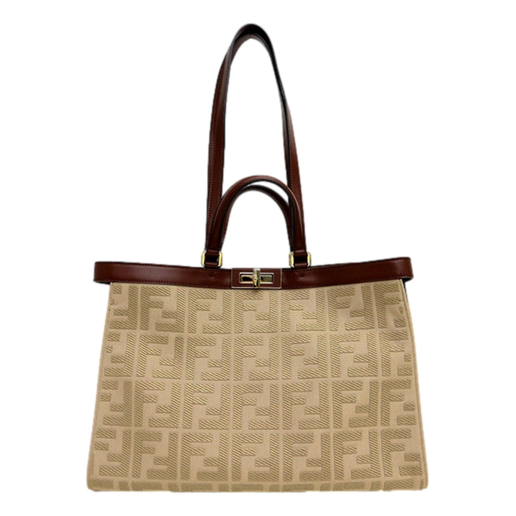 FENDI PEEKABOO X FF LITE ZUCCA CANVAS & LEATHER MEDIUM TOTE BAG