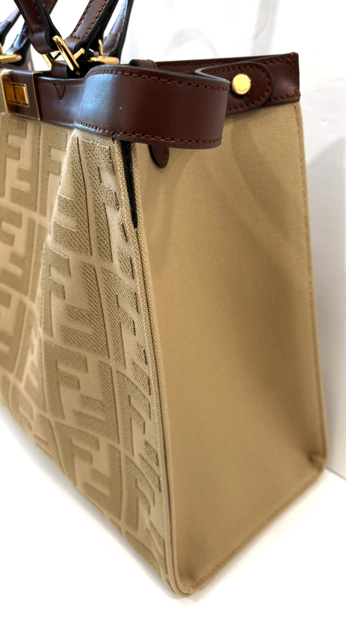 FENDI PEEKABOO X FF LITE ZUCCA CANVAS & LEATHER MEDIUM TOTE BAG