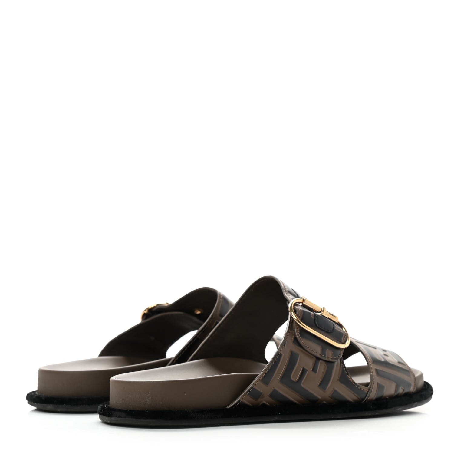 FENDI ZUCCA CALFSKIN FF EMBOSSED SLIDE SANDALS