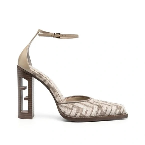 FENDI ZUCCA FF LOGO JACQUARD & LEATHER D'ORSAY PUMPS