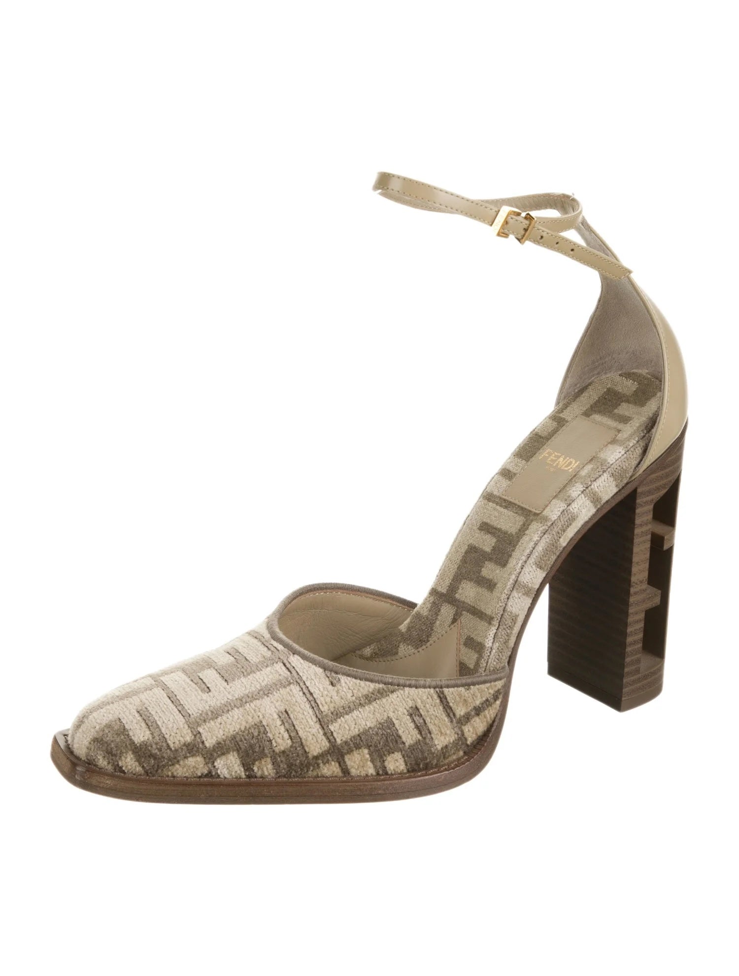 FENDI ZUCCA FF LOGO JACQUARD & LEATHER D'ORSAY PUMPS