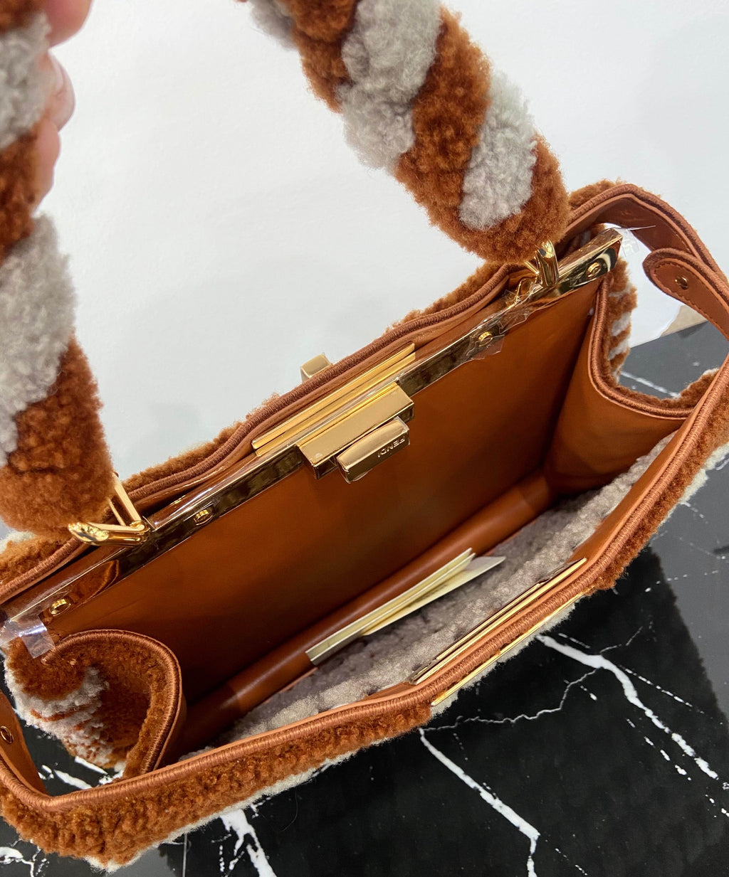FENDI PEEKABOO SHERLING INTERLACE MEDIUM BAG