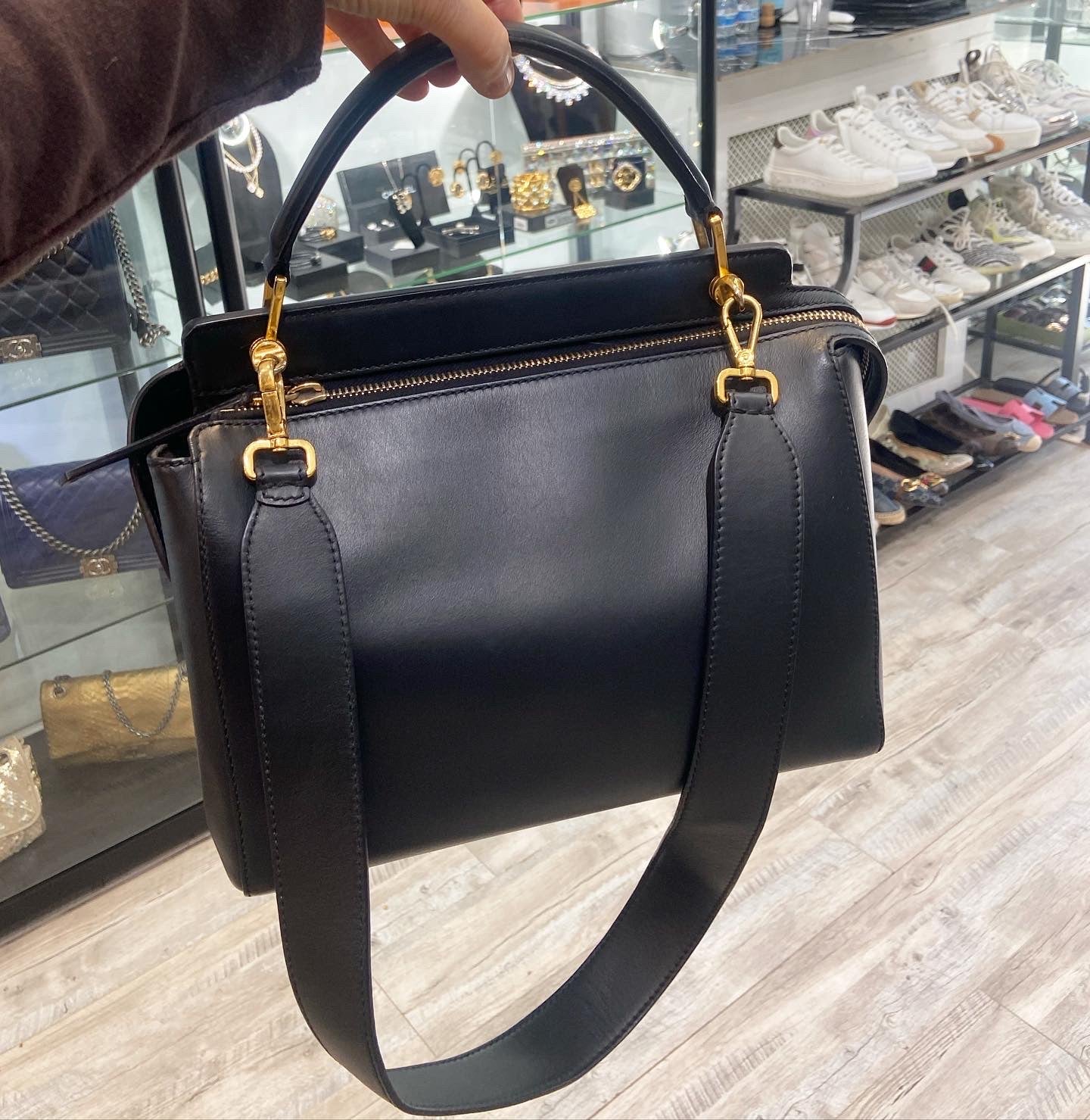 FENDI STUDDED DOTCOM TWO WAY LEATHER BAG